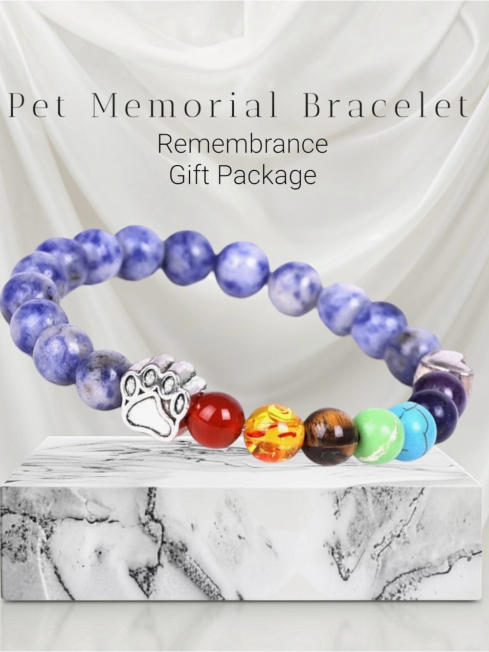 $10 Add-on | Blue Stone Beaded Pet Remembrance Bracelet